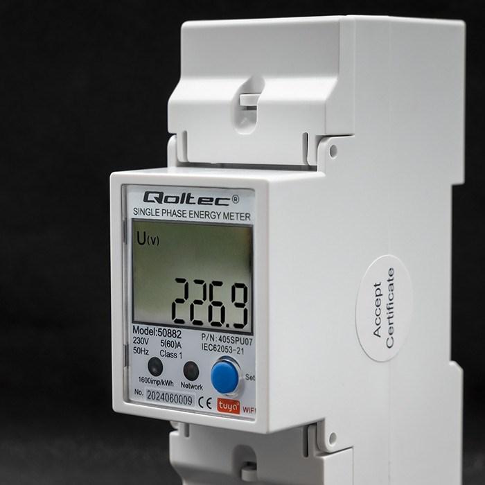 Actual product image Qoltec 50882 Single phase electronic energy consumption meter for DIN rail | Wi-Fi | TUYA | 230V | L