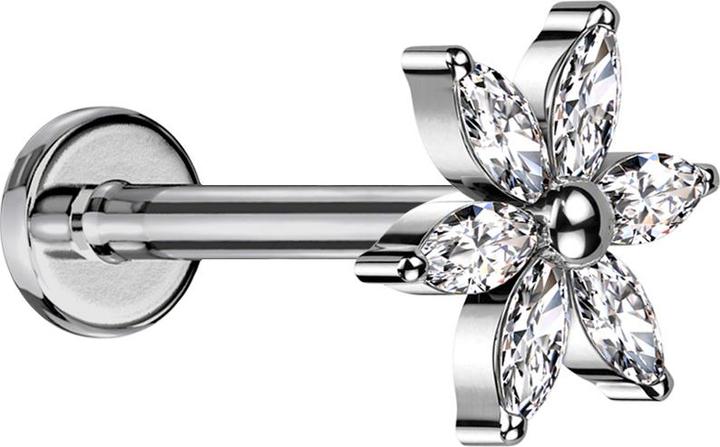 Produktbild Star Piercing Micro Labret Innengewinde silber Blume silber Kristalle silber (ohne Messing, Titan G23)