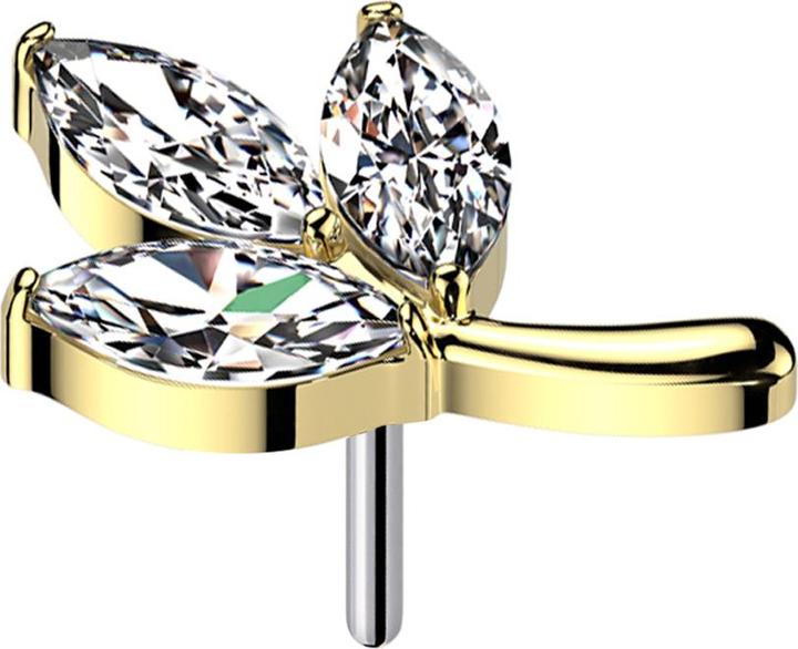 Star Piercing Threadless Blatt vergoldet drei Ovale Kristall silber (Titan G23, ohne Messing)