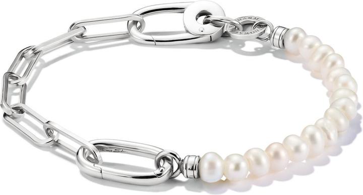 Thomas Sabo Charm Armband Paperclip und Perlen mit einem Connect Link Silber (17 cm, Silber 925)