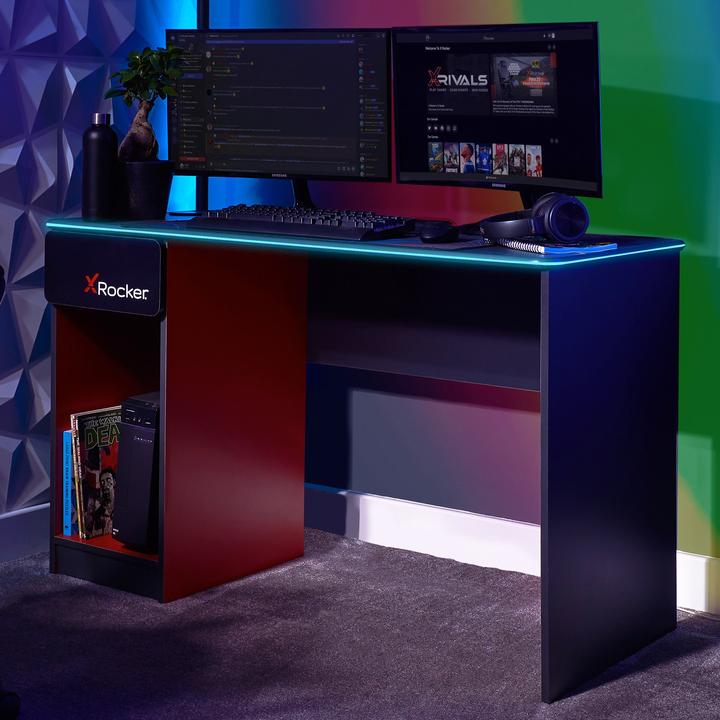 Actual product image X Rocker Bureau de jeu Carbon-Tek avec chargeur sans fil et éclairage LED Gris/Rouge