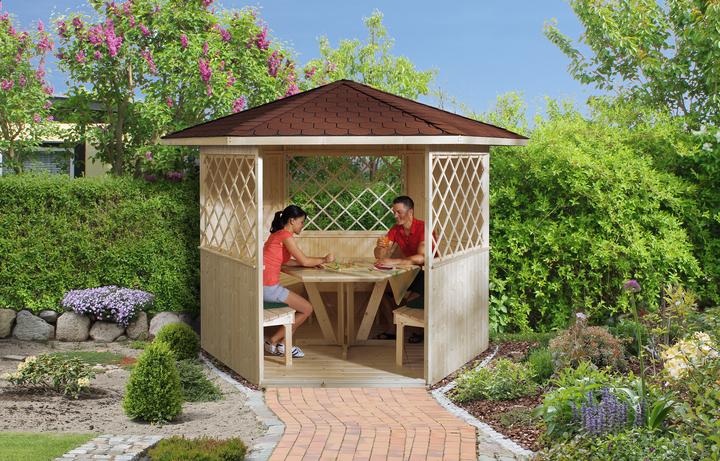 Actual product image Weka Holzbau Pavilion weka with floor, table and seating 223 x 257 cm nature (283 cm, 327 cm)