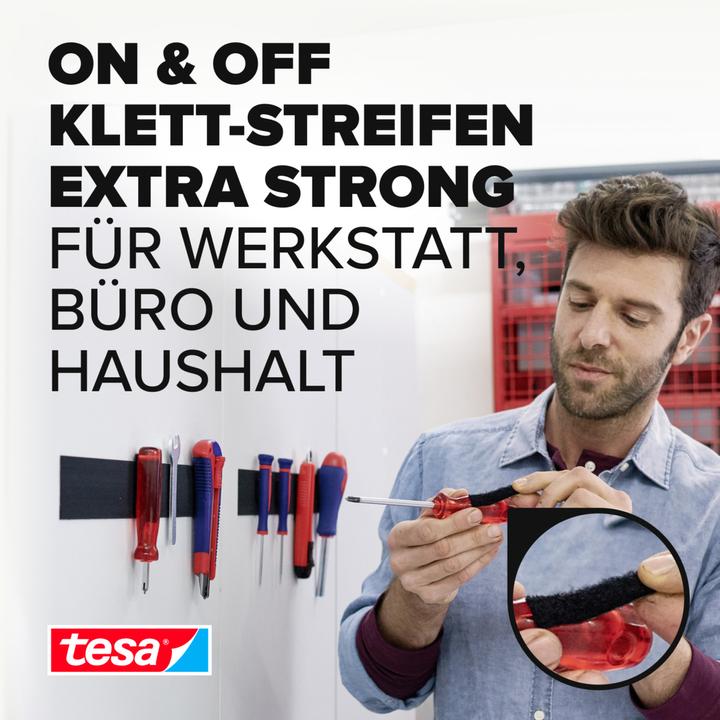 Actual product image tesa On&Off hook and loop tape, self-adhesive hook and loop strips (50 mm)