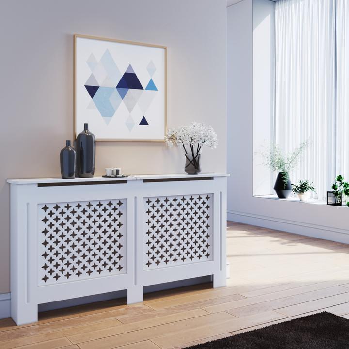 Immagine prodotto SONNI Cache-radiatore in bois, blanc, petit, en forme de losange, cache-radiatore, 152 x 19 x 81,5 c