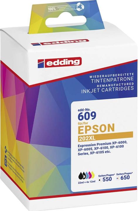 Image du produit Edding Cartouche Remplace Epson 202XL Multipack 5 Compatible Noir, Photo