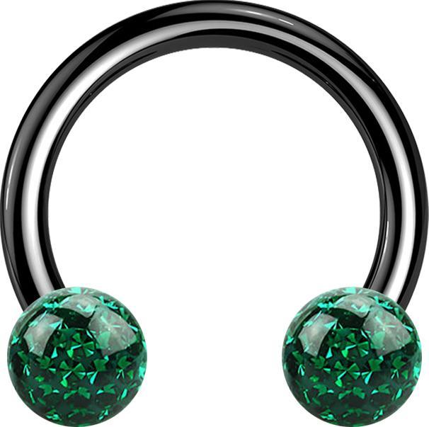 Star Piercing Micro Circular Barbell schwarz mit zwei Kristall Kugeln grün Epoxy Schutzschicht (ohne Messing, Titan G23)