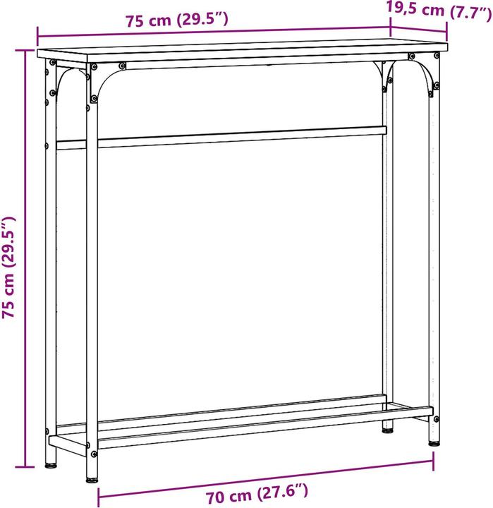 Produktbild VidaXL Konsolentisch Artisan Eiche 75x19,5x75 cm aus Holzwerkstoff und Stahl