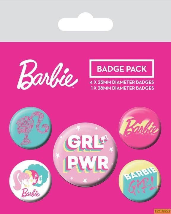 Actual product image Pyramid Barbie pack 5 badges Girl Power