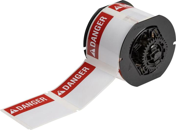 Actual product image Brady B33-184-483-ANSIDA, pre-printed hazard labels, polyester, red on white, glossy, 76.20