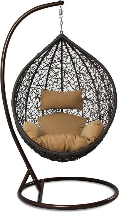 Produktbild PureHaven Hängesessel 115x120x202 cm Rattan-Kunststoffgeflecht elegant geformt mit Kissen wasserfest (120 kg)