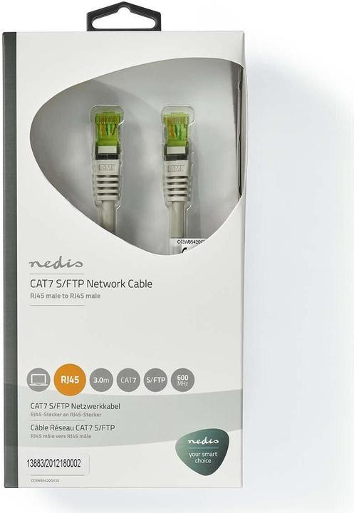 Image du produit Nedis Câble Cat 7 - S/FTP - RJ45 mâle-- 3.0 m - rond - LSZH - gris (S/FTP, CAT7, 3 m)