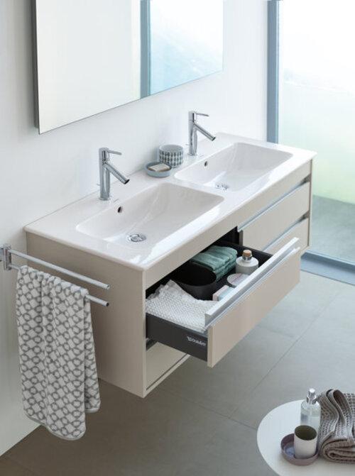 Produktbild Duravit Doppelwaschtisch ME by Starck m ÜL m HLB 1300x490mm 1 Hahnloch weiss WG (490 mm, 1300 mm)