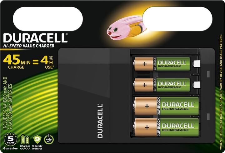 Actual product image Duracell Hi-Speed Value Charger incl. 2x AA and 2x AAA (4 pcs., AA, AAA, 1300 mAh, Battery + charger)