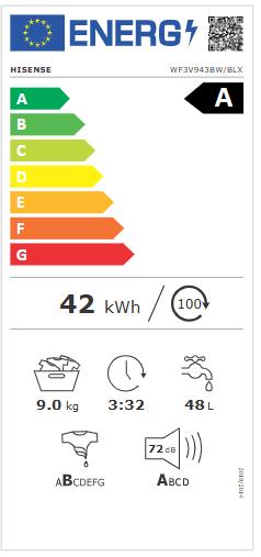 Label énergétique Hisense WF3V943BW/BLX (9 kg, Gauche)