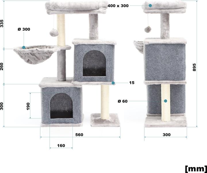Produktbild Fudajo Kratzbaum Grau 2 Katzenhäuser 89,5cm Katzenkratzbaum Katzenmöbel Katze (89.50 cm, Grau)