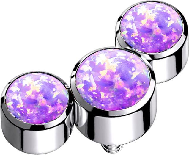 Actual product image Star Piercing Dermal Anchor silver three opals violet (without brass, Surgical steel 316L)