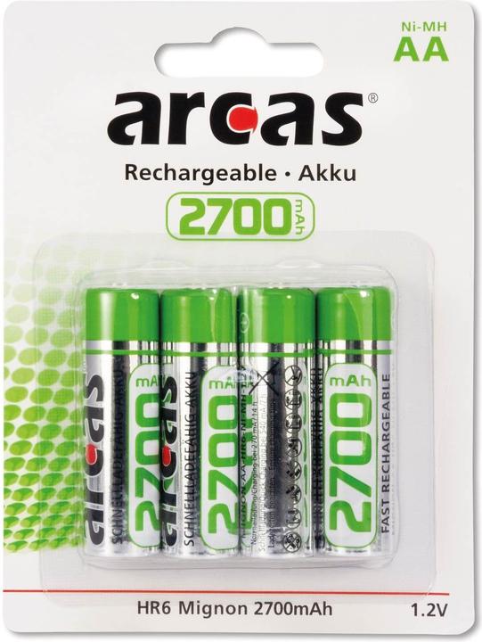 Immagine prodotto Arcas 177 27406 - Batteria ricaricabile - nichel-metallo idruro (NiMH) - 1,2 V - 4 pezzi (4 pz., AA, 2700 mAh)