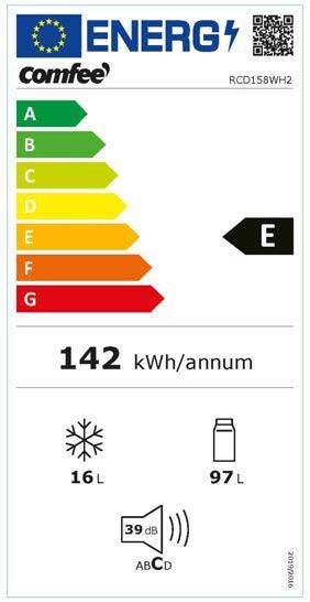 Etichetta energetica Comfee RCD 158 WH 2 bianco (113 l)