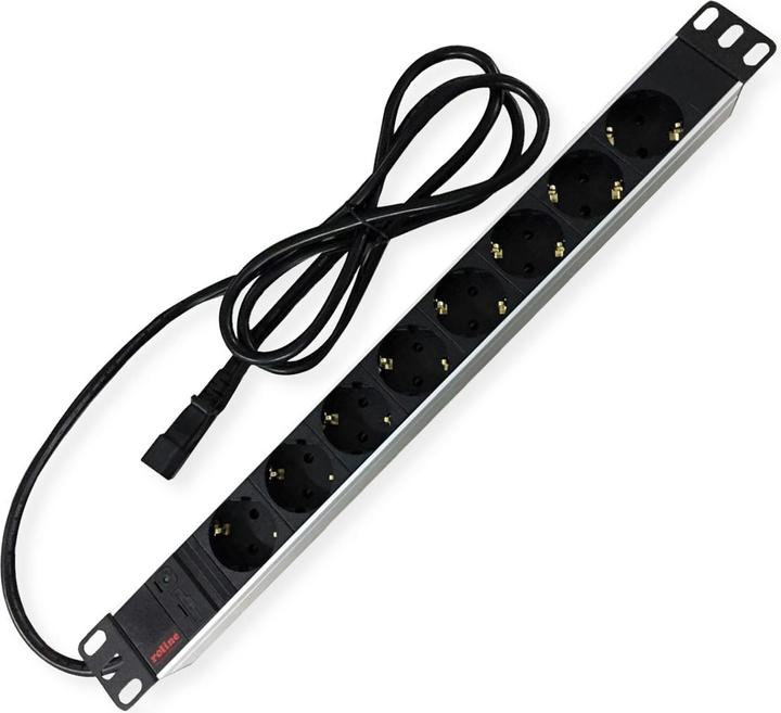 Actual product image Roline 48.26cm 19 inch power strip 8 outlet plus C14 plug aluminum 2.0 m