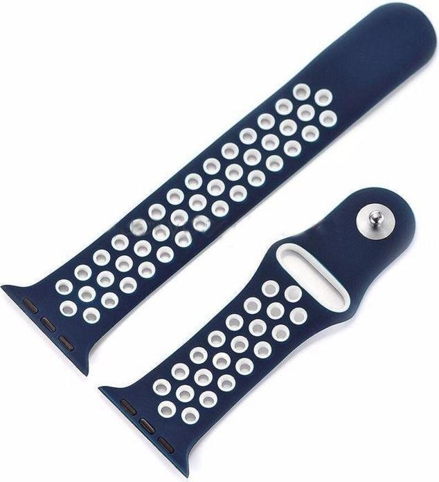 Image du produit Hermex Apple Watch 44mm / 42mm S / M silicone Bracelet Sport Soft BLEU BLANC (42 mm, 44 mm, Silicone, M)