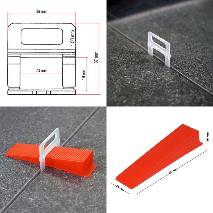 Immagine prodotto XPOtool Kit Système Nivellement 1000 Cales 1000 Croisillons 1,5mm 1x Pince Pose Carrelage Mur Sol
