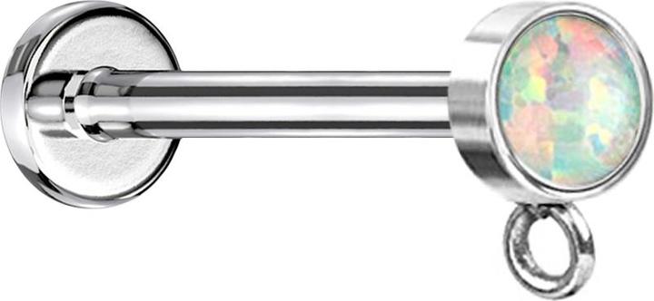 Actual product image Star Piercing Micro labret internal thread silver with cylinder opal white ring for pendant (without brass, Surgical steel 316L)