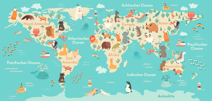 Actual product image CoverYourDesk World map in German with many animals