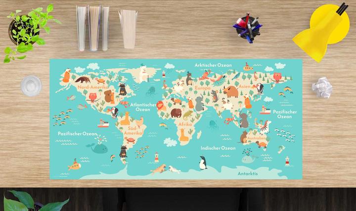Actual product image CoverYourDesk World map in German with many animals