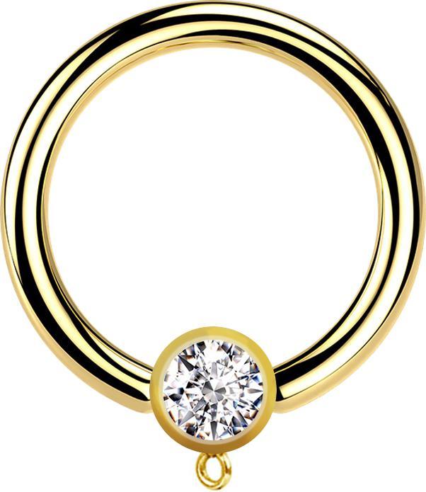 Image du produit Star Piercing Micro Closure anneau plaqué or avec cylindre cristal argent anneau pour pendentif (Acier chirurgical 316L, sans laiton)