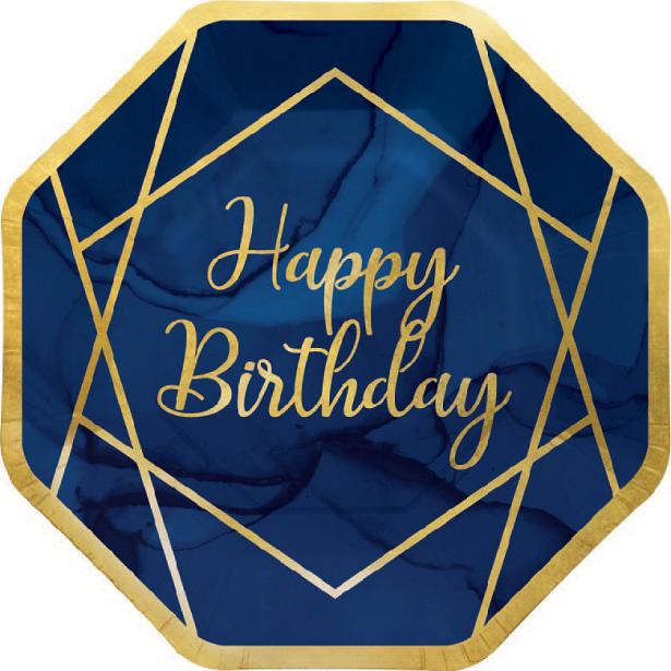 Image du produit Creative Party Assiette "Happy Birthday" bleu marine et or