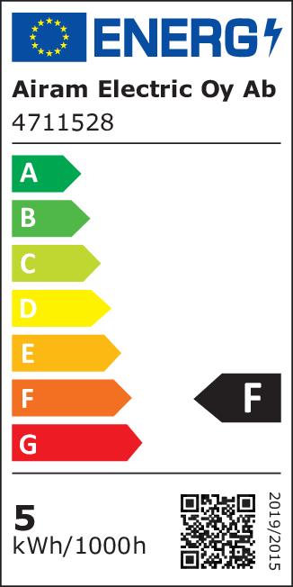 Energie-Label Airam LED A61 828 470lm E27 SAUNA OP (E27, 4.50 W, 470 lm, 1 x, F)