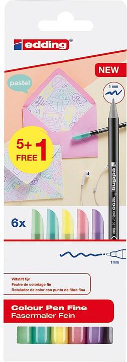 Produktbild Edding Fasermaler Colourpen Fine 1200 'Pastell' 5+1 (Apfel-Sorbet, Süsse Minze, Beeren-Lavendel und Silbergrau, Honigmelone, Kirschblüte, 1 x)