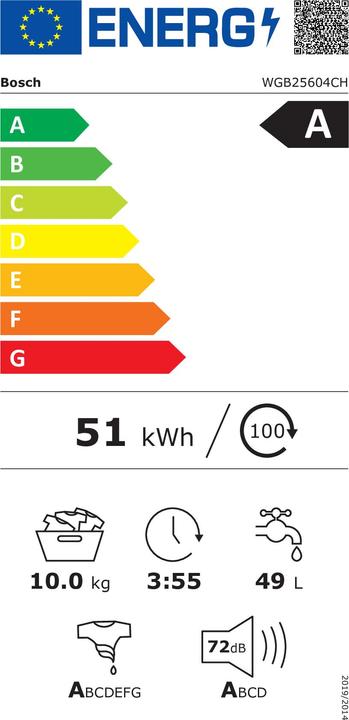 Energie-Label Bosch Hausgeräte WGB25604CH (10 kg, Links, CH-Stecker)