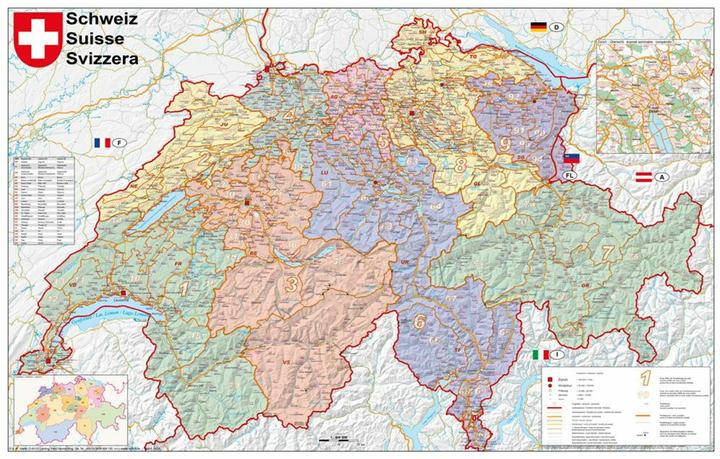 Image du produit Suisse Codes postaux 1 : 400 000. Carte murale laminée Poster 400000