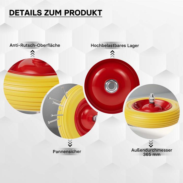 Produktbild Wiltec Schubkarren PU Rad 3.50-8 Vollgummi Polyurethan Reifen pannensicher