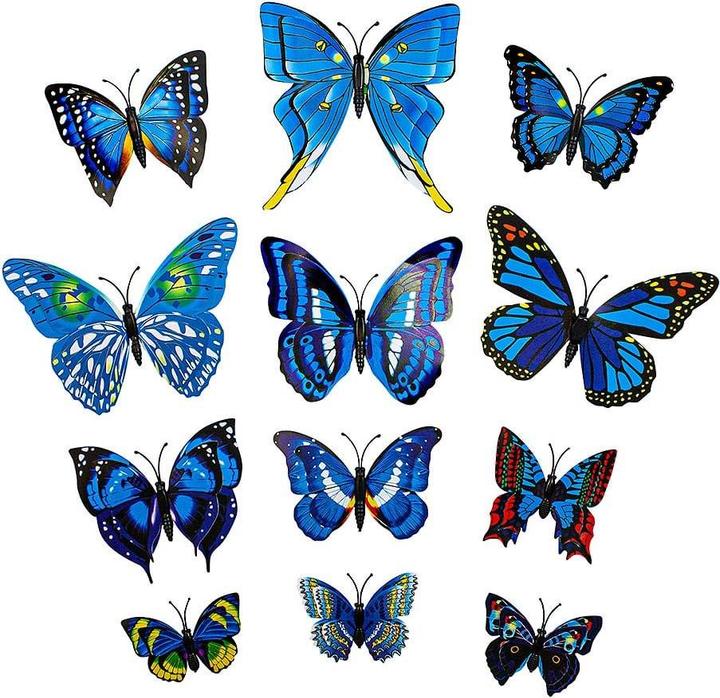 Actual product image JTI 12 pieces of blue decorative 3D paper butterflies for walls