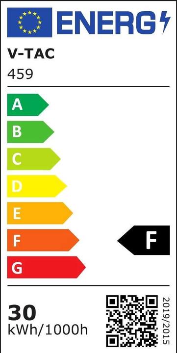 Energy Label V-TAC VT30SW 30W LED Sensor Floodlight SAMSUNG Chip Switch-off Function White Housing 6400K (2400 lm, IP65)