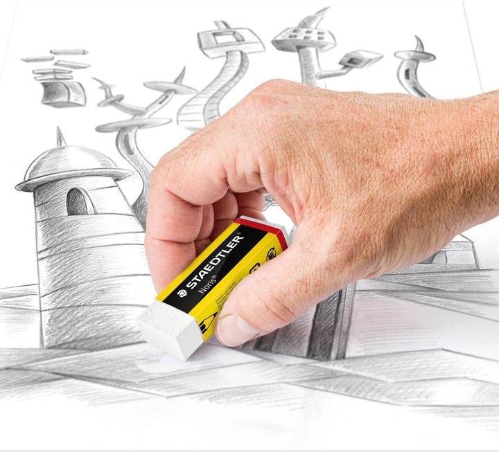 Image du produit Staedtler Gomme en plastique Noris, blanche, présentoir de 20 avec pochette coulissante en jaune/noir