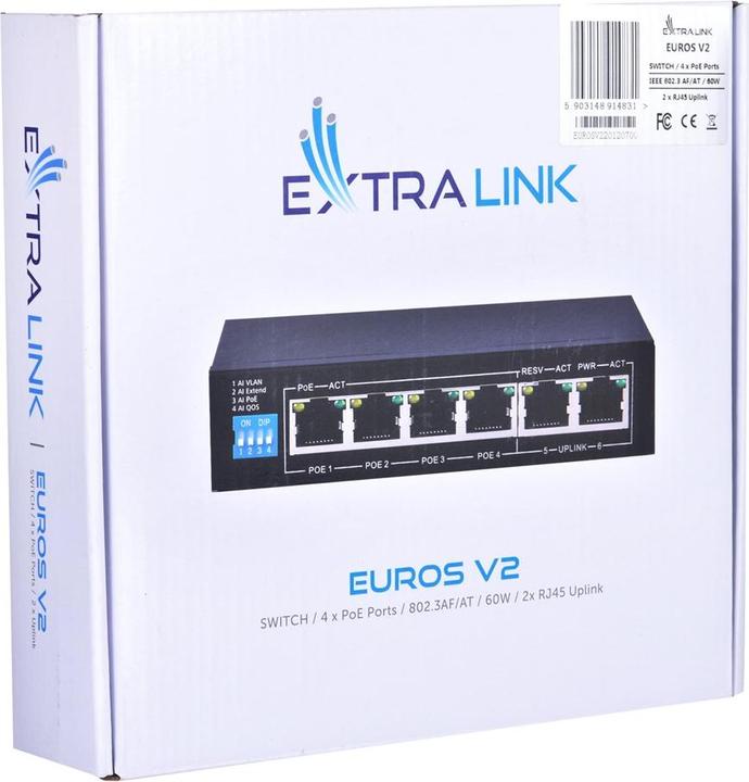 Image du produit Extralink EX.14831 commutateur réseau Unmanaged L2 Fast Ethernet (10/100) Power over Ethernet (PoE) (6 Ports)