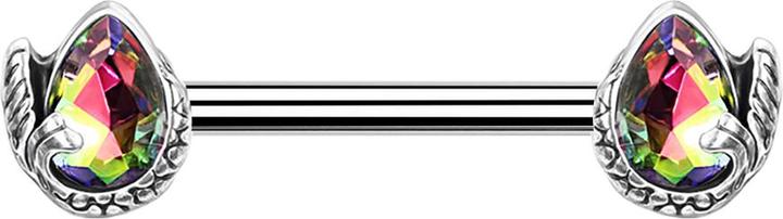 Star Piercing Barbell silber Meerjungfrau Kristalltropfen multicolor dunkel (Chirurgenstahl 316L, Messing)