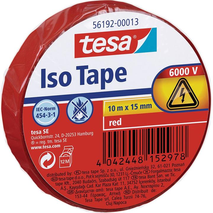 Image du produit tesa Ruban isolant électrique, ruban adhésif résistant à la chaleur pour isoler, réparer & regrouper (15 mm)