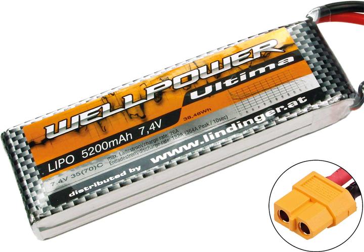 Image du produit Wellpower batterie lipo ultima 5200 mah / 7,4 volt 2s 35/70c ch5/8 xt-60 (7.40 V, 5200 mAh)