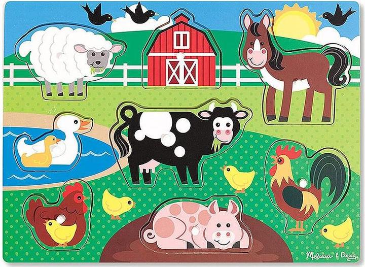 Actual product image Melissa & Doug Puzzle Bois Bouton Animaux De La Ferme (Fr-De-En-Es) (8 pieces)