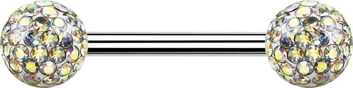 Produktbild Star Piercing Barbell silber mit zwei Kristall Kugeln multicolor Epoxy Schutzschicht (Chirurgenstahl 316L)