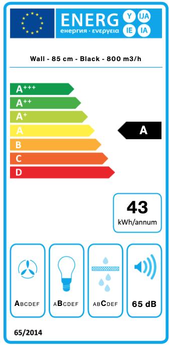 Energie-Label Falmec Dunstabzugshaube VERSO 85 N Schwarz (Wandhaube)