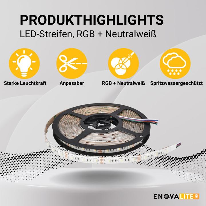 Image du produit Enovalite Bande LED (Blanc neutre, 500 cm, Intérieur, Extérieur)
