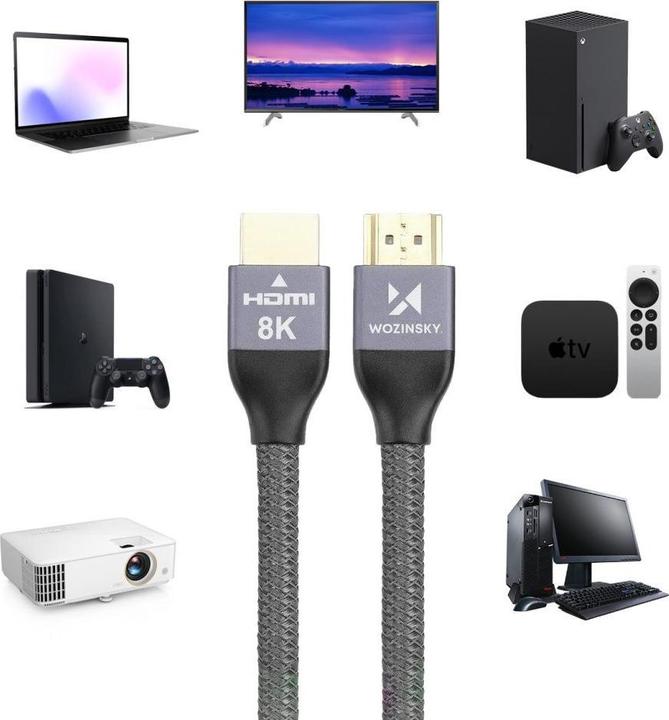 Actual product image Wozinsky HDMI 2.1 8K 60 Hz 48 Gbps / 4K 120 Hz / 2K 144 Hz 2 m silver (WHDMI-20) (2 m, HDMI)
