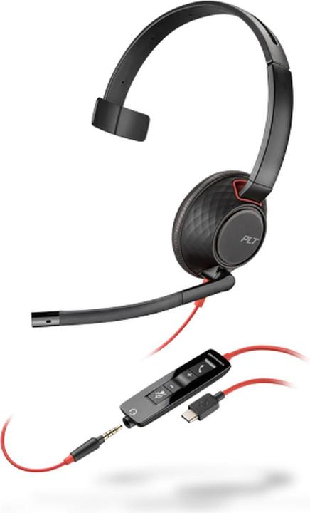 Poly Blackwire 5210, Casque, Arceau, Calls/Music, Noir, Rouge, Monophonique, Bouton (Filaire, USB-C)