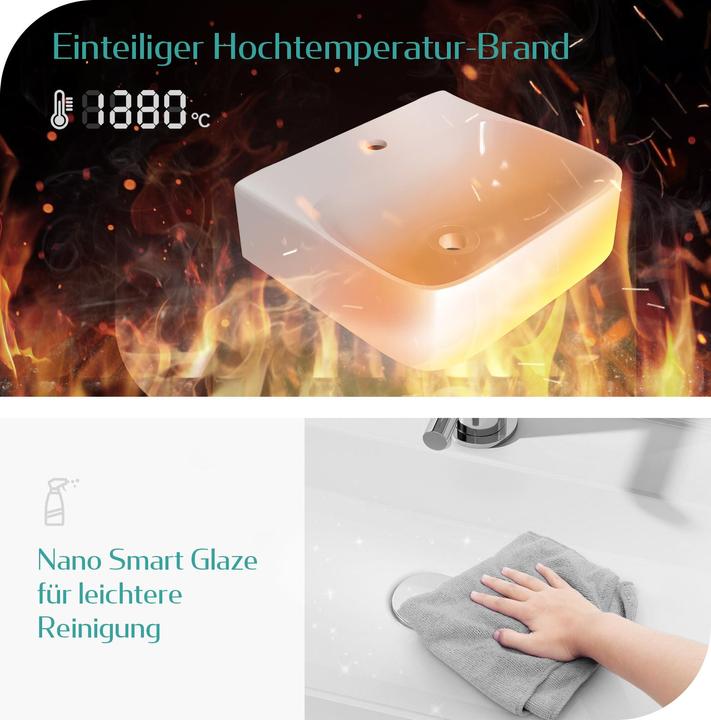 Produktbild Emke Aufsatzwaschbecken Kleines Waschbecken Handwaschbecken für Badezimmer, Rechteckig Waschplatz Au (395 mm, 435 mm)