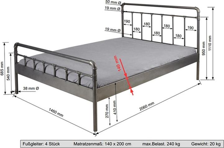 Actual product image HTI-Living Doppelbett Metallgestell im Steampunk Style (140 x 200)